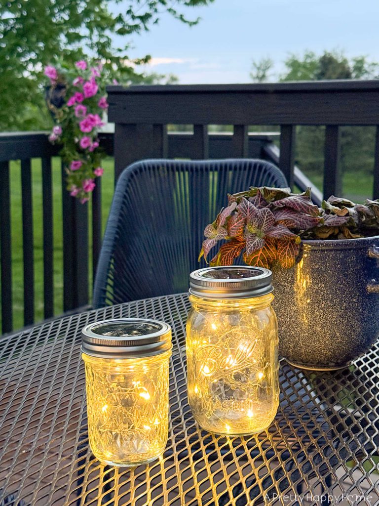 solar lids with fairy lights DIY mason jar lanterns