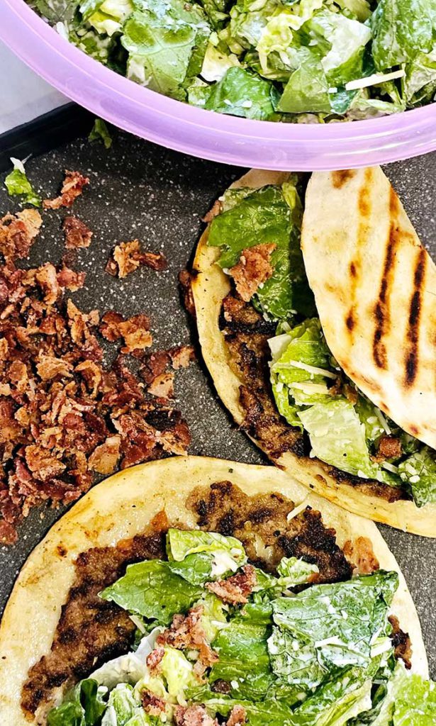 caesar salad smash tacos from homemade on a weeknight on the happy list
