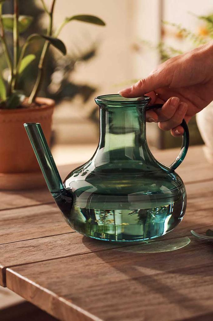 terrain green glass watering can via anthropologie on the happy list