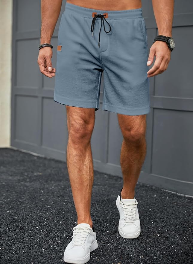MIERR Men's Casual 5"/ 7" Shorts Waffle Elastic Waist Drawstring Workout Running Jogging Beach Sweat Shorts with Pockets via amazon on the happy list
