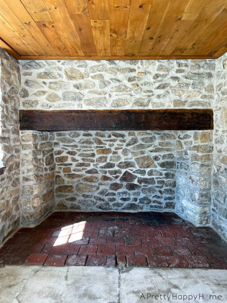 Stone Carriage House Gym: Part 9, The Ceiling rustic tongue and groove planked ceiling in a stone building