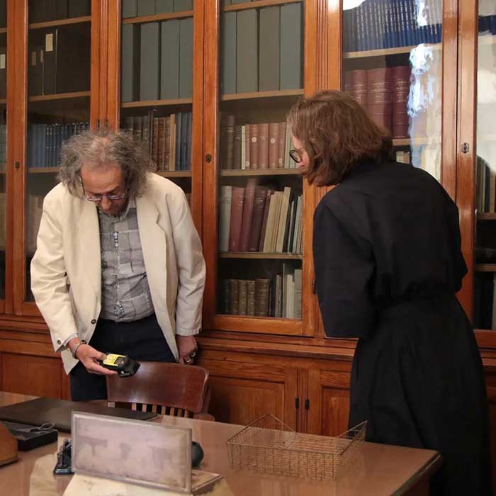 testing for radiation on marie curies chair via BBC photo Edouard Taufenbach and Bastien Pourtout on the happy list