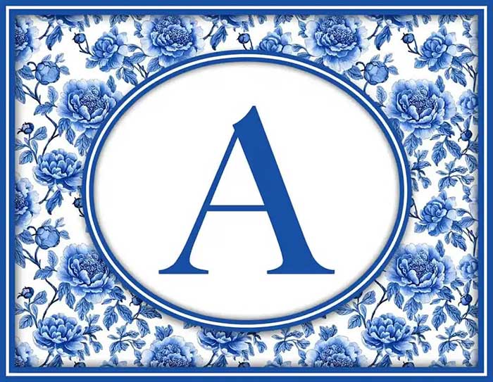 free chinoiserie cards with initial printable from the cottage market on the happy list