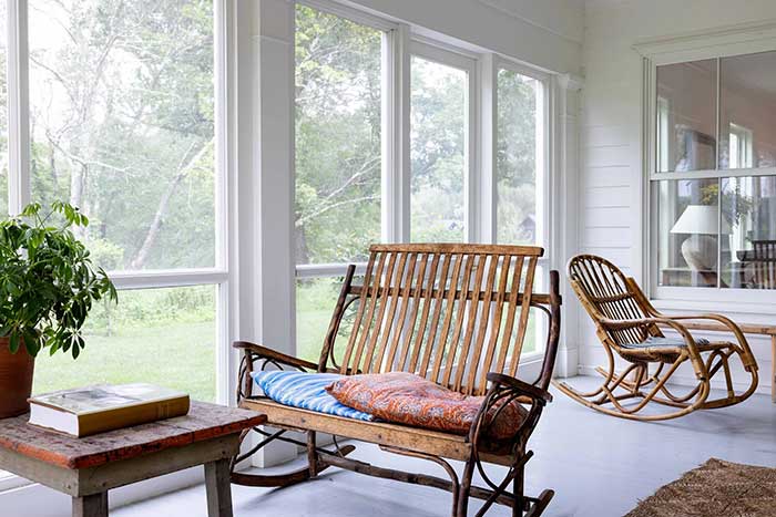 porch with rocking chair at inness in the catskills via lonny Photographed by Marta Xochilt Perez | Written by Alex Ronan | Art Directed and Styled by Michelle Adams on the happy list