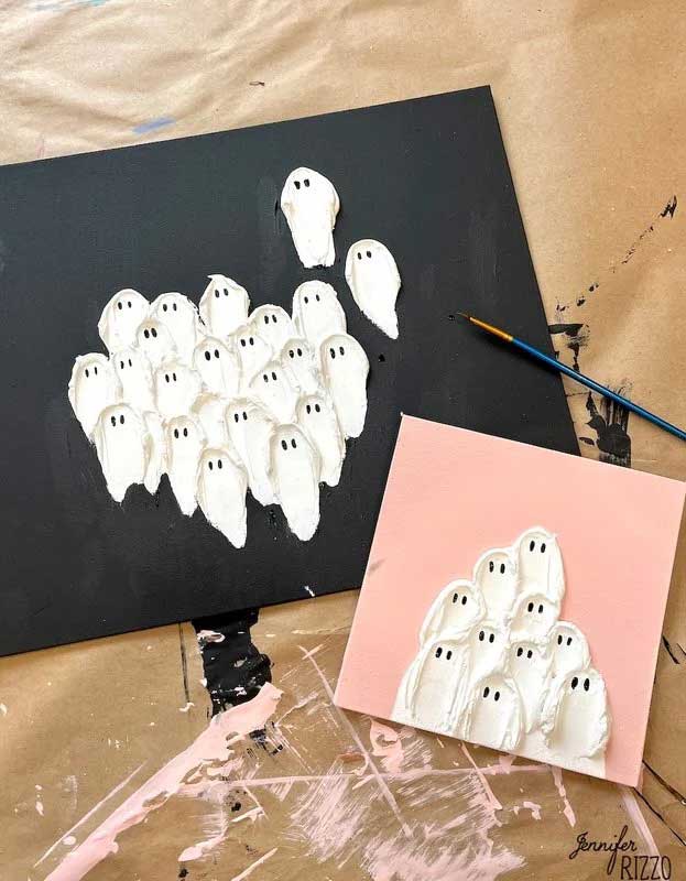 textured ghost canvas halloween craft using spackle from jennifer rizzo on the happy list