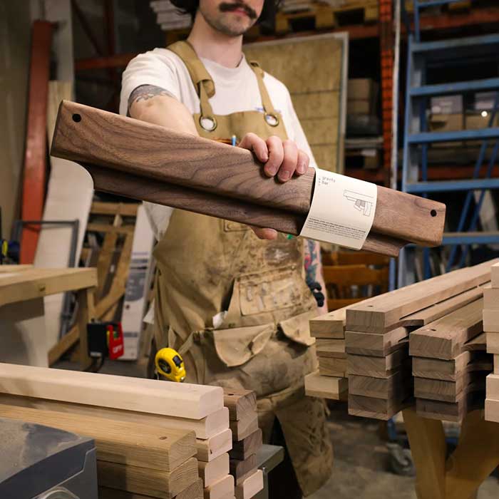 wood gravity bar made by biglow woodcraft on the happy list