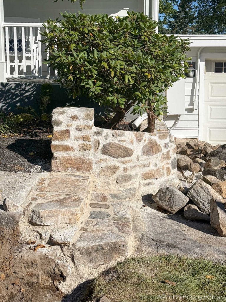 BEFORE Curved Fieldstone Wall: Part 7, The Stairs building fieldstone stairs using lime mortar and historical masonry techniques