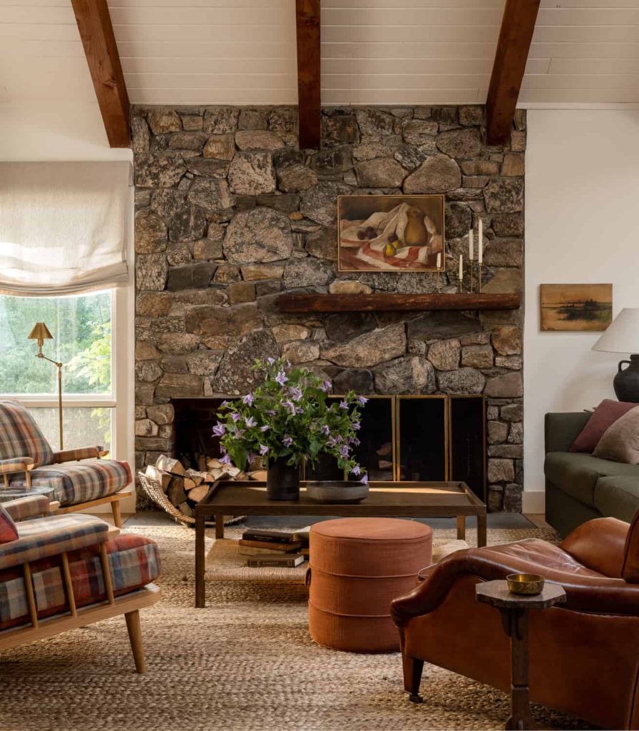 CT country house with stone fireplace by heidi caillier design on the happy list