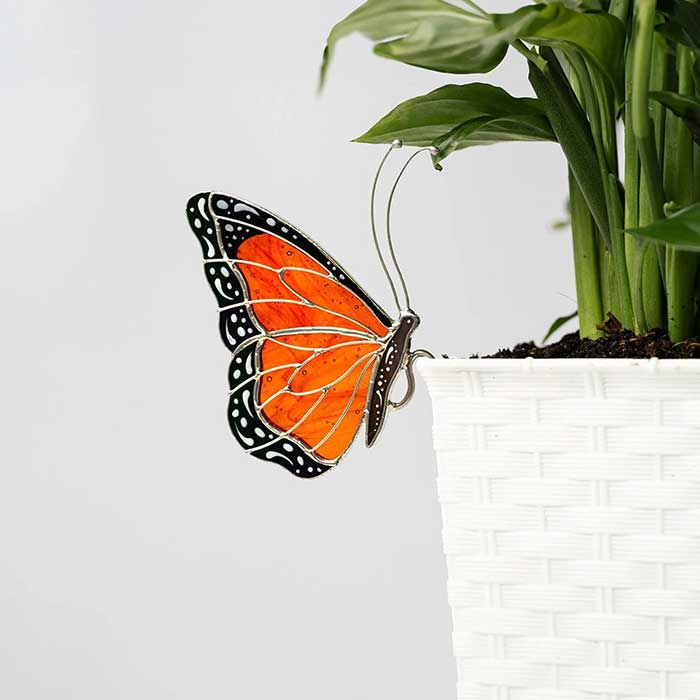 monarch butterfly sun catcher that attachs to a planter for plant decor from etsy shop vitrageartsouvenirs on the happy list