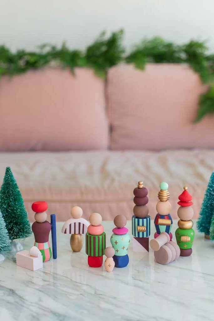 diy modern nativity set using wood beads from lovely indeed on the happy list