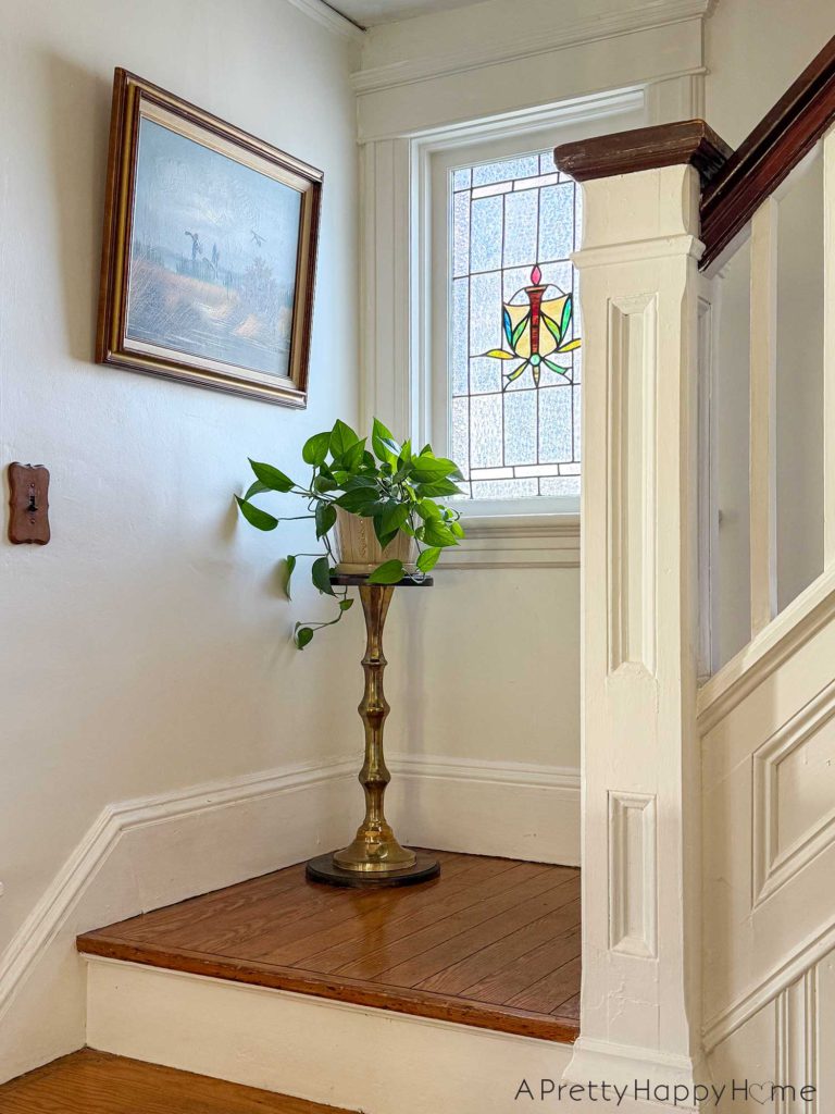 DIY Upcycled Wood and Brass Plant Stand from a lamp base