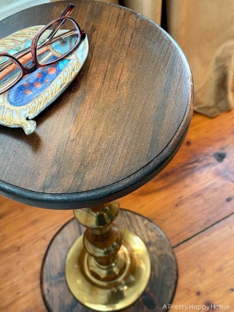 diy brass and wood plant stand up cycled from a lamp base