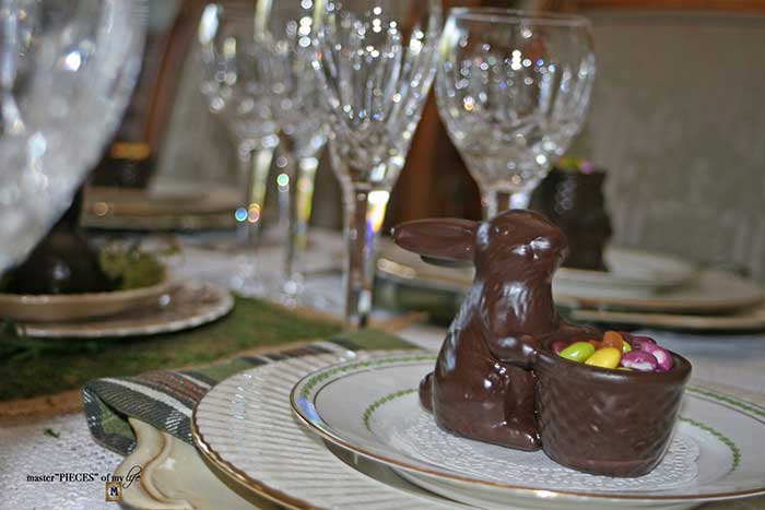 faux chocolate bunny created by spray painting a ceramic bunny brown tutorial by Master Pieces of My Life